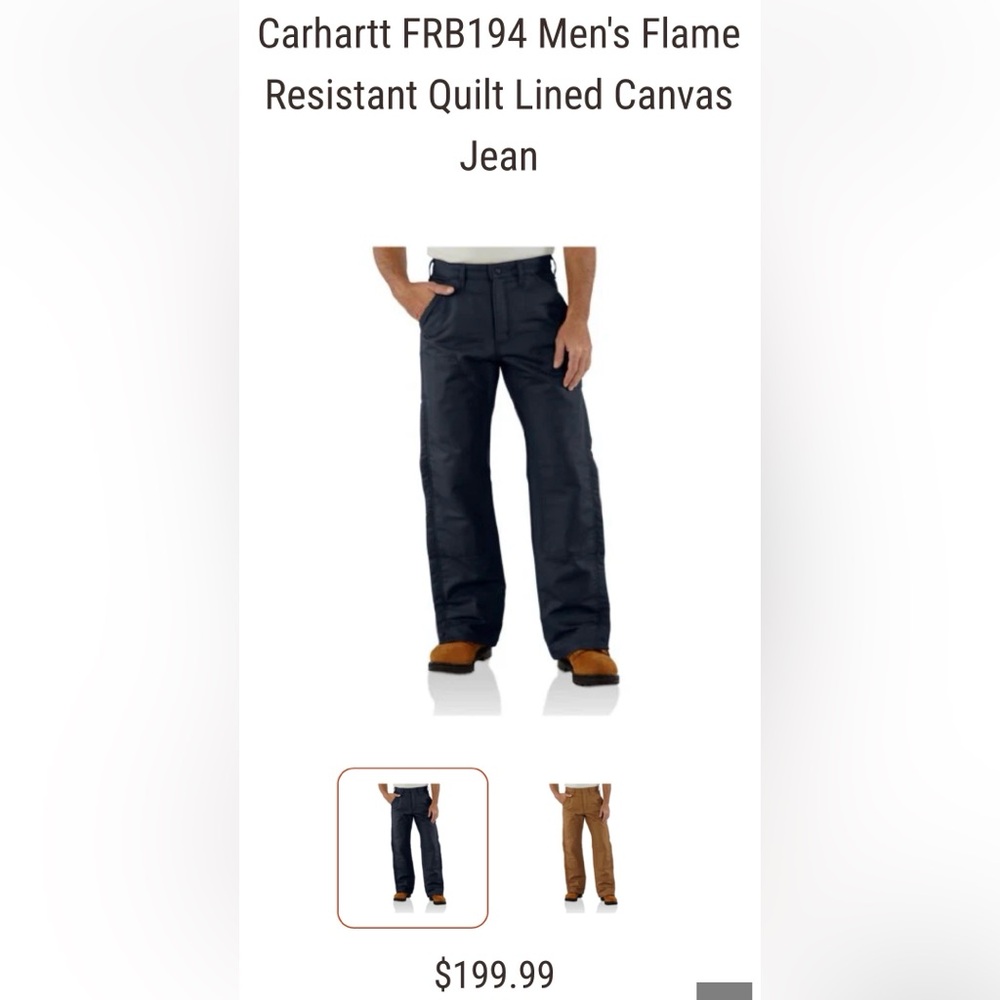 Carhartt FRB194 Men's Flame Resistant Quilt Lined Canvas Jean